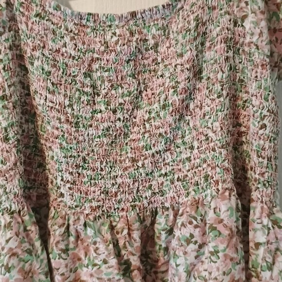 Japna Floral Boho Top Women L Flutter Sleeve Ruched V-Neck Blouse - Picture 9 of 9